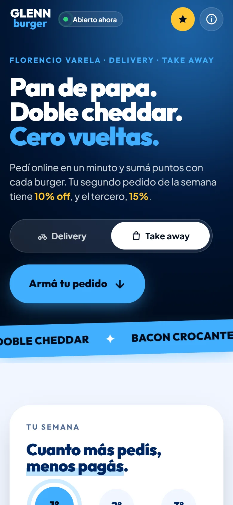 Tienda online de un comercio en el celular, con su logo, sus colores y el botón para pedir